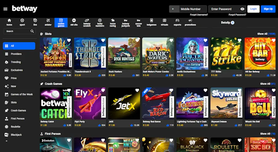 Betway Casino Games Screenshot